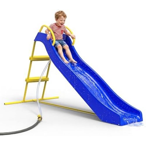 Indoor Outdoor Slide with Water Pipe, 6FT Freestanding Slide with Stair, Durable Water Slide - Playground Equipment for Backyard, Pool Side, Lawn & Garden, Easy to Install, Ages 3-8