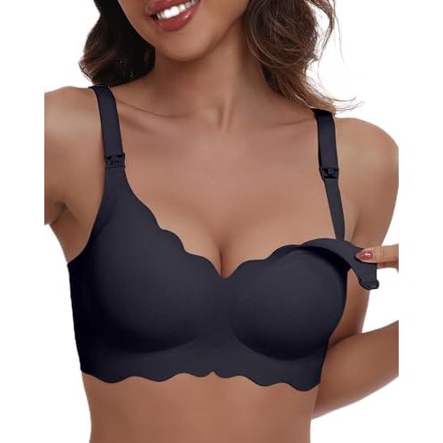 Size Large in Top and Bottom Floral Wave Charcoal Grey: Nursing Bras for Breastfeeding and Pumping Maternity Nursing & Maternity Bras Seamless Wireless Padded Nursing Bra