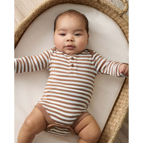 Chestnut Brown Stripe Henley Bodysuit | Little Sleepies