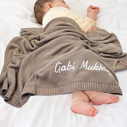 Personalized Baby Blanket, 40 * 30inch, Custom Knit Baby Blanket with Name Embroidery, Customized Soft Knitted Baby Newborn Blanket Embroidery Patterns, Personalized Newborn Baby Gifts for Boy/Girl