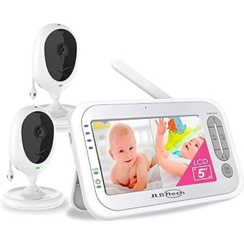 5" Large Split Screen Video Baby Monitor with 2 Camera - Large Screen,Portable,Long Range,No WiFi,Auto Night Vision,Timer Setting,Lullabies,Power Saving Voice Activation,3000mAh Battery