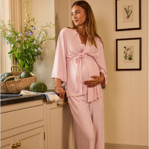 LAKE | Women | DreamModal Pajamas | Carnation Pencil Stripe Maternity Kimono Bundle