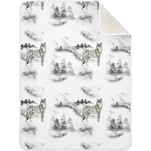 Ollabaky Forest Wolf Animal Baby Blanket for Boys Girls Cotton Throw Blanket Swaddle Blanket for Crib Stroller Nursery Receiving Blanket Infant Toddler Unisex 30"x40"