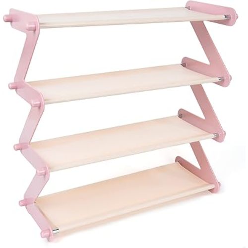 Toddler shoe rack, Light Pink kids shoe rack-Can hold 8-12 pairs Baby Shoes, Simple Installation, for Entryway/Hallway/Bedroom/Bathroom.