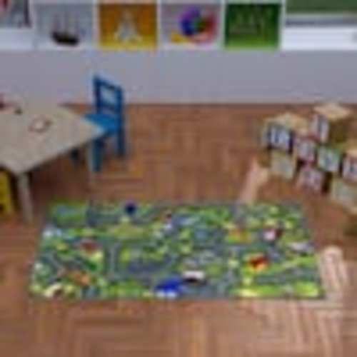 Jungtier Multi-Color Kids and Children Bedroom and Playroom Retro City Traffic Car Road Educational and Game 2 ft.x5 ft. Area Rug KCP010032-2x5