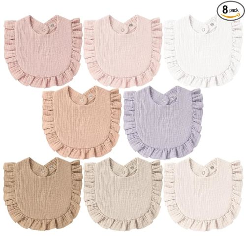 MairMore Muslin Baby Bibs, Ruffle Edge Drool Bibs, 8-Pack