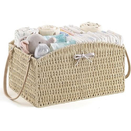 HBlife Diaper Caddy Organizer, Large Hand-Woven Storage Basket for Diapers & Baby Essentials - Elegant Curved Design, Ideal Gift for Baby Shower & Registry Must-Have