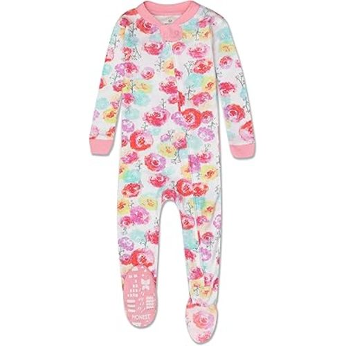 HonestBaby Baby Girls' 100% Organic Cotton Non-Slip Footed One-Piece Zip-Front Pajamas