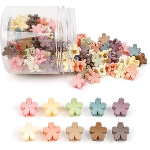 100Pcs Colorful Mini Flower Hair Clips, TEBIEKOY Baby Hair Clips Mini Claw Clips Cute Jaw Clips Hair Pins Hair Barrettes Toddler Hair Accessories for Women Girls Kids Teens