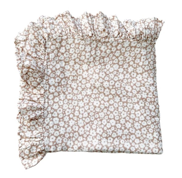 Organic Muslin Swaddle Blanket - Mocha Ditsy Floral Ruffle - Default Title - Harp Angel Boutique