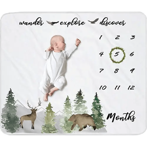 Baby Monthly Milestone Blanket for Boys & Girls | Soft Months Picture Blanket for Newborns | Woodland Forest Nursery Decor | Photo Prop Blankets Gender Neutral 45"x40"
