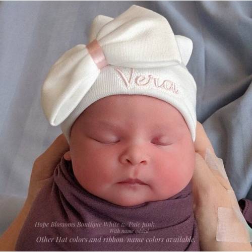 Newborn girl Coming home outfit hat - Baby girl hospital hat - Newborn hat girl - baby girl hats - baby girl hat with bow and name - beanie