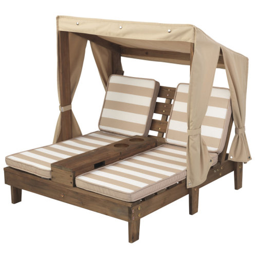 Kids' Wooden Outdoor Double Chaise Lounger with Cup Holders | Wayfair