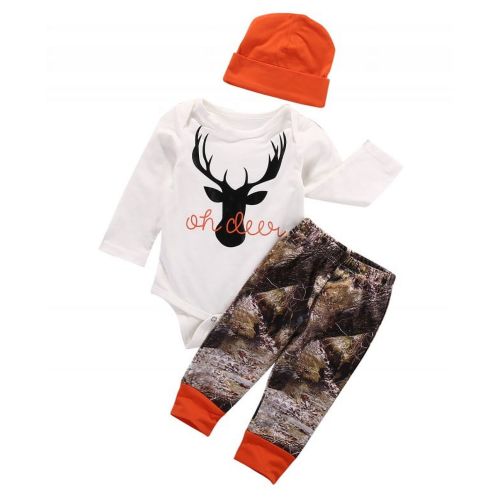 Newborn Baby Boy Clothes Deer Print Romper+Camouflage Pants+Hat Outfits Set Infant Long Sleeve Bodysuit 3PCS Clothes Set