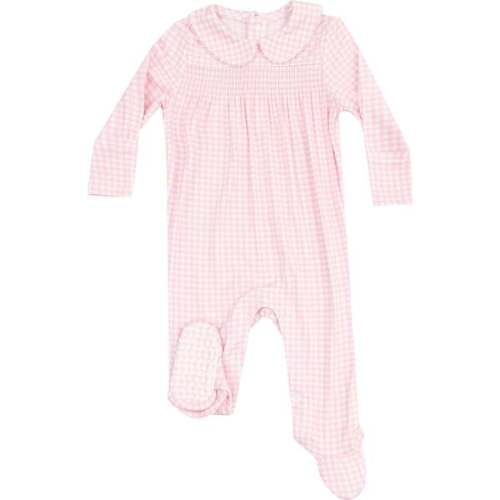 Smocked Peter Pan Footie, Mini Gingham Pink - Angel Dear | Maisonette