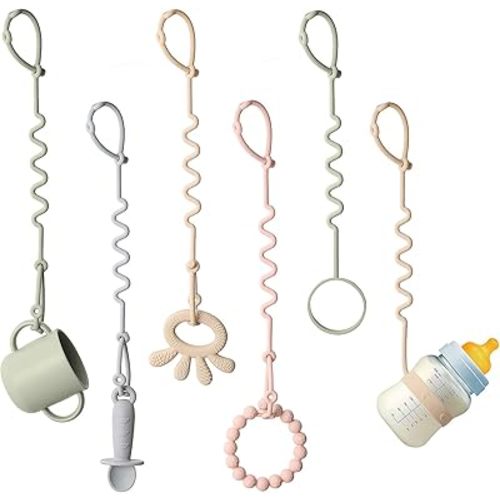 Andy Bear Toy Straps for Baby 6 Pack Keep Your Baby's Toys and Sippy Cups Secure with Toy Straps and Sippy Cup Strap Adjustable Silicone Toy Straps for Strollers High Chair, Stroller Accessories