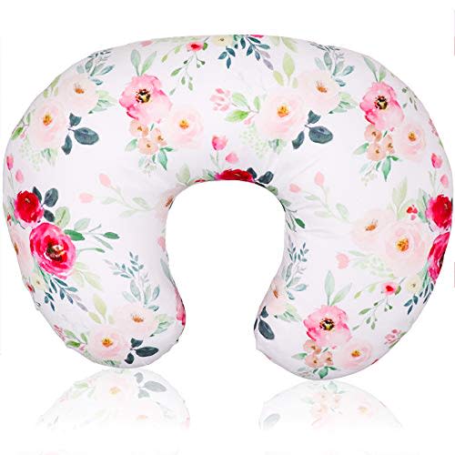 Floral Nursing Pillow Cover, Breastfeeding Pillow Slipcover for Baby Boys & Girls, Nursing Pillow Case for Newborn, Soft Fabric Fits Snug On Infant, Washable & Breathable, Watercolor Flower