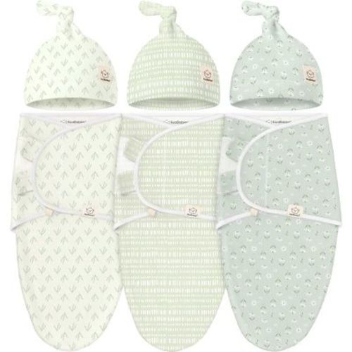 3-Pack Organic Baby Swaddle Sleep Sacks with Knot Hats, Newborn Baby Swaddles Wrap 0-3 Months, Ergonomic Wearable Blanket