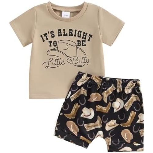 Western Baby Boy Clothes Highland Cow Farm Print T-shirt Casual Shorts Toddler Summer Country Cowboy Clothes Outfit
