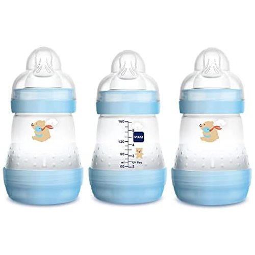 MAM Easy Start Anti Colic Baby Bottle, Easy Switch Between Breast and Bottle, Reduces Air Bubbles and Colic, 3 Pack, Newborn, Boy