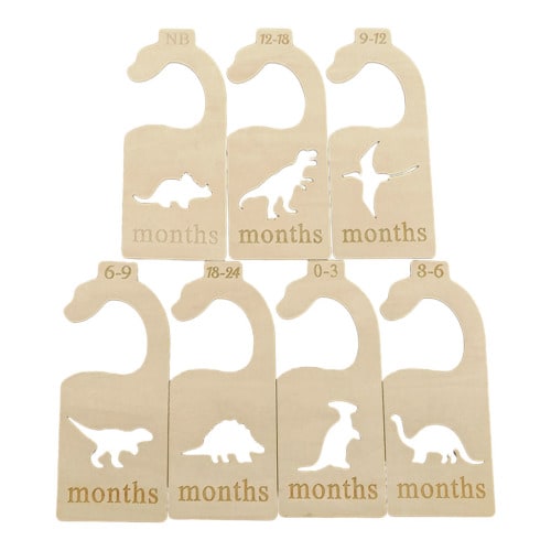 7 Pcs Dinosaur Baby Closet Size Divider Wooden Baby Closet Organizers with Hook