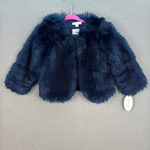 Miniclasix - NWT baby girl navy blue faux fur jacket fuzzy coat size 12-18 M