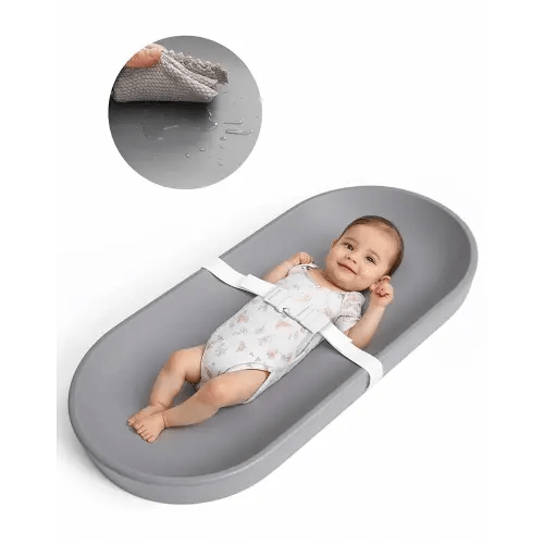 COMOMY Baby Changing Pad for Dresser - Wipeable Changing Pad with Restraining Belt, Waterproof, Soft, Lightweight and Portable, Easy to Clean for On The Go Diaper Change, Grey