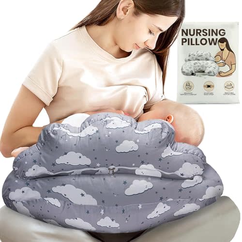 Nursing Pillow – Plus Size Breastfeeding Pillows with Security Fence for Enhanced Support & Comfort – Removable Cotton Cover, Adjustable Waist Strap, Newborn Essentials Must Haves Baby Registry Search