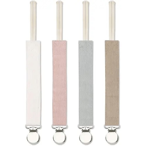 Pacifier Clip for Baby Boy and Girl, Linen Soft Fabric Strap, Pacifier Leash Holder Binky Clip, Striped Soothie Holder Unisex