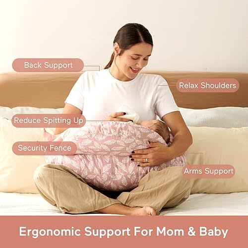 Momcozy Original Nursing Pillow and Positioner - Plus Size Feeding Pillow | Breastfeeding, Bottle Feeding, Baby Support | with Adjustable Waist Strap and Removable Cotton Cover, Pink