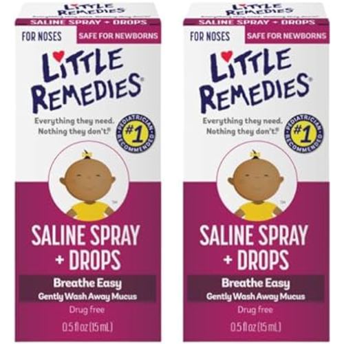 Little Remedies Saline Spray/Drops | for Noses to Breathe Easily | Gently Wash Away Mucus | Newborn Safe 0.5 Fl Oz (Pack of 2)
