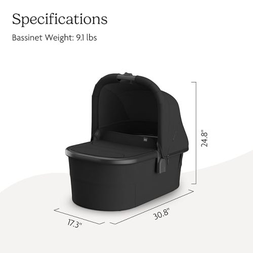 UPPAbaby Bassinet V3 - Compatible with Vista, Cruz, Ridge Strollers - Overnight Sleep Solution - Mattress, Sheet and Bug Shield Included - Jake (Charcoal/Carbon Frame)