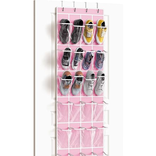 Pink, large pocket- Crystal Clear Over The Door Hanging Shoe Organizer, Pink (64'' x 19'')