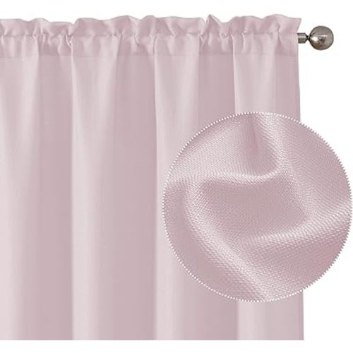 Chyhomenyc Bennet Blush Pink Curtains 45 Inch Length 2 Panels, Faux Linen Textured Semi Sheer Light Filtering Soft Airy Rod Pocket Window Treatment Drapes for Living Room Bedroom, Each 30" Wx45 L