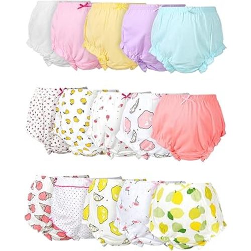 Mixweer 15 Pcs Diaper Covers for Baby Newborn Bloomers Ruffle Shorts Toddler Summer Assorted Panties Shorts Set for Boys Girls (Fresh, For 18-24 Months)