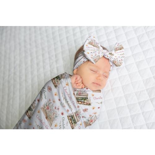 STORYBOOK SWADDLE BLANKET, Baby Girl Wildflower Book Baby Swaddle, Floral Book Baby Blanket, Swaddle Hat Headband Set, Baby Shower Gift Girl