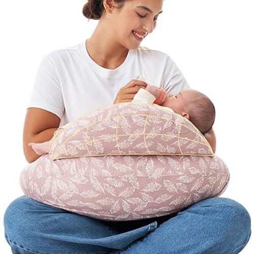 Momcozy Original Nursing Pillow for Breastfeeding-Pioneering Safety Fence- Wider Feeding Pillows for More Support for Mom & Baby- Easier Nursing & Hand Free- Fit for All, Removable Cotton Cover