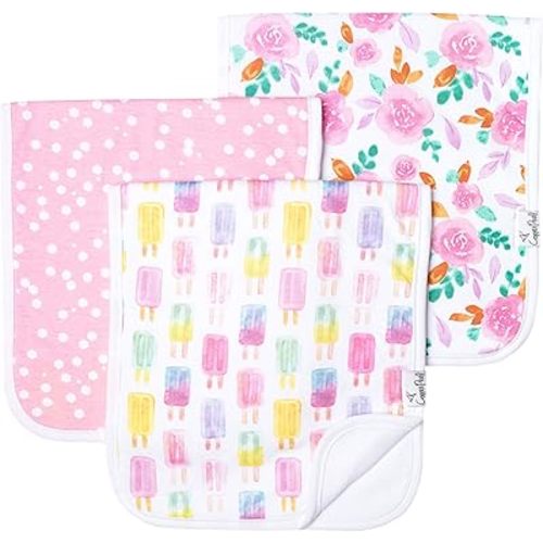 Copper Pearl Premium Baby Burp Cloths - 3-Pack Large Cotton Burp Cloths, Extra Soft Spit Up Rags with 3 Absorbent Layers, Perfect for Baby Girl Gifts (21" x 10" Size, Summer Set)