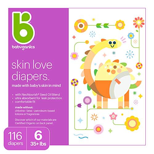 Baby Diapers, Size 6 (35 lbs+) 116 Count- Babyganics Ultra Absorbent, Unscented, Made without Chlorine, Latex