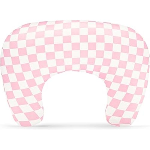 New Nursing Pillow Cover, Removable New Nursing Covers for Breastfeeding Pillows, Stretchy and Soft Fit for Baby Girls Newborn, Pink Checkered (Only Cover)