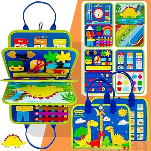 Busy Board Book Montessori Toy for Toddlers 1-4, Educational Felt Learning Toys, Travel-Friendly Sensory Busy Book for Learning Fine Motor Skills, Boy & Girl Christmas Birthday Gift