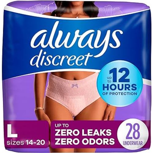 Always Discreet Adult Incontinence Underwear, Maximum Absorbency, Large, 28 Count (Packaging May Vary)