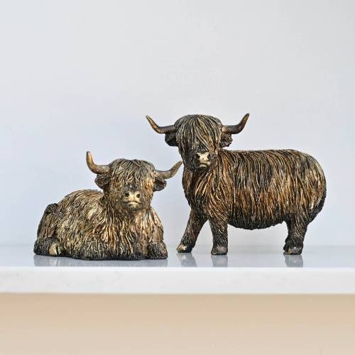 Highland Cow Ornament - Scottish Highland Coo Gold Ornament Indoor Outdoor