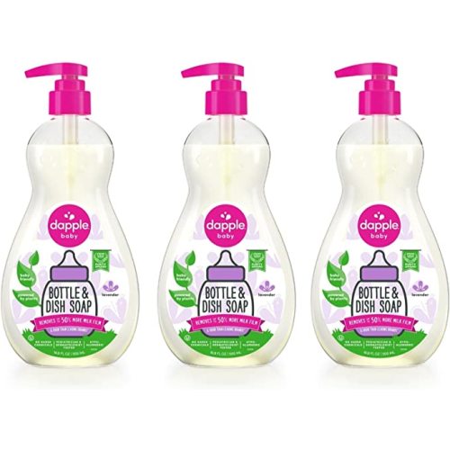 Dapple Baby, Bottle and Dish Soap Dish Liquid Plant Based Hypoallergenic 1 Pump Included, Packaging May Vary, Lavender, 16.9 Fl Oz (Pack of 3)