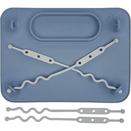 BUSY BABY Silicone Mat - New and Improved Suction Cups, 4 Straps to Secure Baby Essentials, Self Feeding, Baby Led Weaning, Travel Sleeve Included (Pewter)