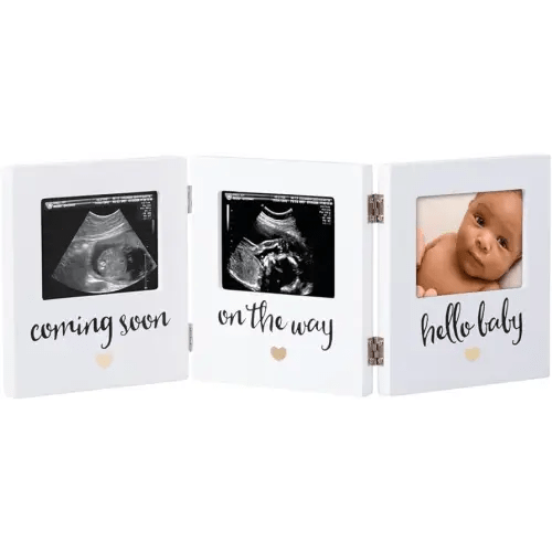 Pearhead Triple Sonogram Keepsake Photo Frame, Gender Neutral Ultrasound Keepsake, Ideal Pregnancy Gift For First Time Moms, Baby Shower and Nursery Decor, 3.5”x2.5” Photo Insert, White
