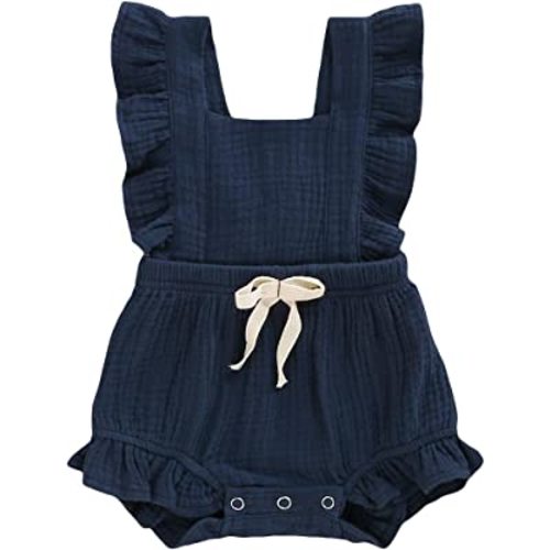 YOUNGER TREE Toddler Baby Girl Ruffled Sleeveless Romper Casual Summer Jumpsuit Cotton Linen Clothes