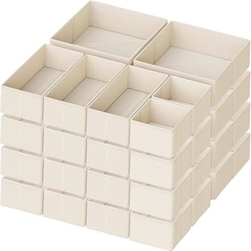 Criusia Drawer Organizer Clothes, 24 Pack Dresser Organizer for Baby Clothes, Underwear, Sock- Foldable Closet Organization and Storage Dividers Bins for Nursery, Bedroom and Dorm (Beige)