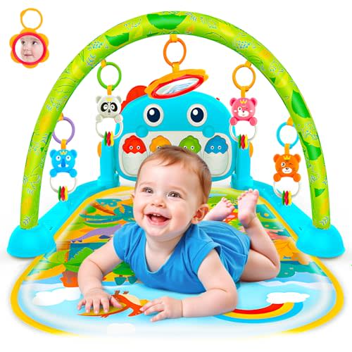 Dinosaur Newborn Baby Toys 0-6 Months Tummy Time Baby Gym Play Mats with High Contrast Book Piano Floor Playmate for Infant 0-3 3-6 Month Musical Learning Toys Gifts for Newborns 0+ Months Boys Girls