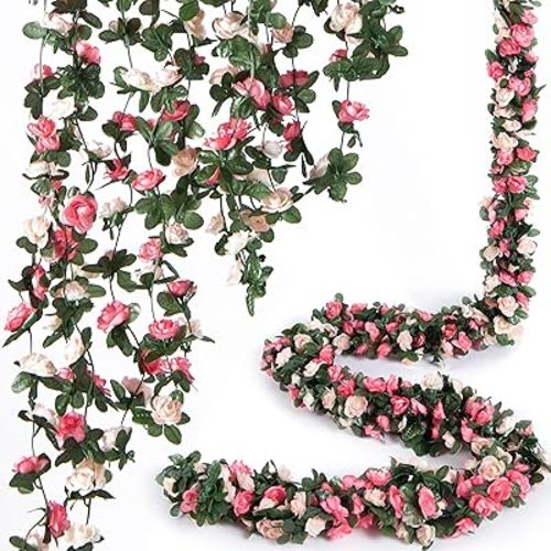 8pcs x 8.2ft Artificial Flower Garland Floral Rose Vine Decor, Pink Flowers